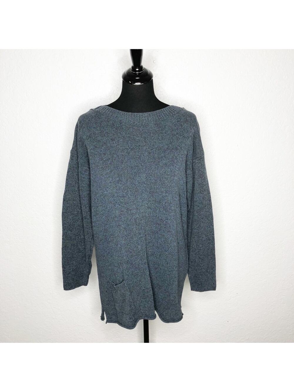 Flax blue green brown cotton pocket front tunic sweater size Small / Medium S/M